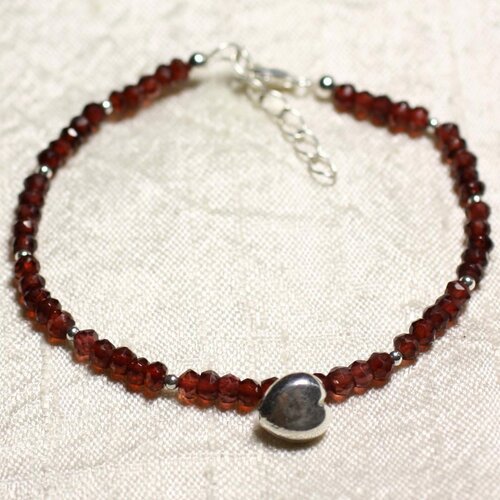 Bracelet argent 925 et pierre - grenat mozambie rondelles facettées 3mm
