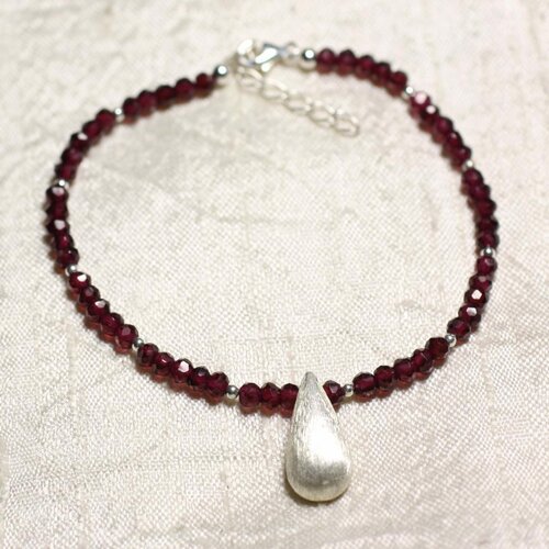 Bracelet argent 925 et pierre - grenat rhodolite rondelles facettées 3mm