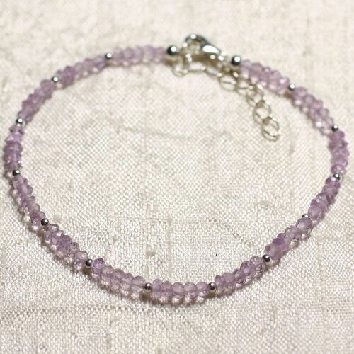 Bracelet argent 925 et pierre - améthyste brésil rondelles facettées 3mm