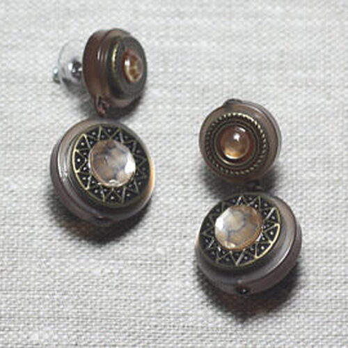 Boucles d'oreilles résine ccb marron bronze pendantes cercles étoiles 20mm - ethnique vintage designer francais