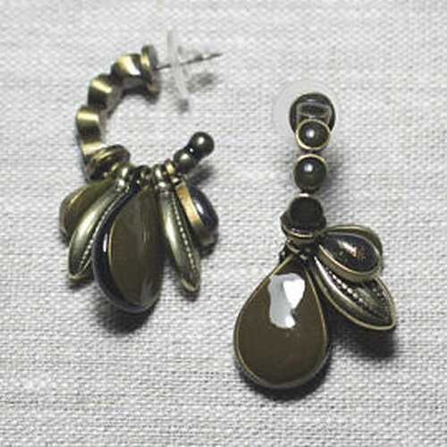 Boucles d'oreilles résine ccb marron bronze doré pendantes gouttes breloques 45mm - ethnique vintage designer francais - 8741140