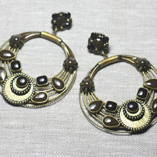 Boucles d'oreilles résine ccb marron bronze clous créoles cercles 58mm - ethnique vintage designer francais