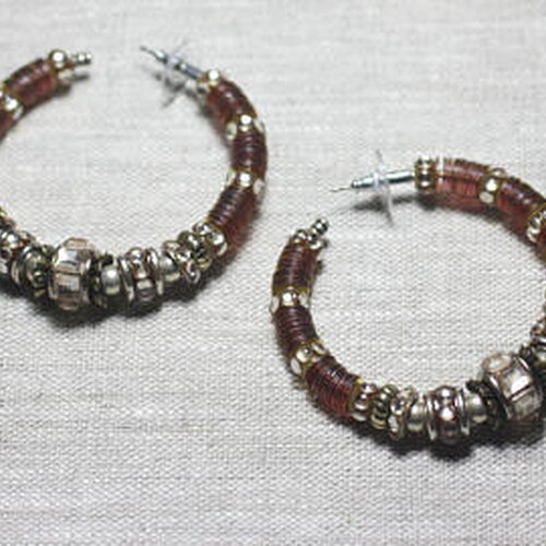 Boucles d'oreilles résine ccb marron bronze anneaux créoles cercles 55mm - ethnique vintage designer francais