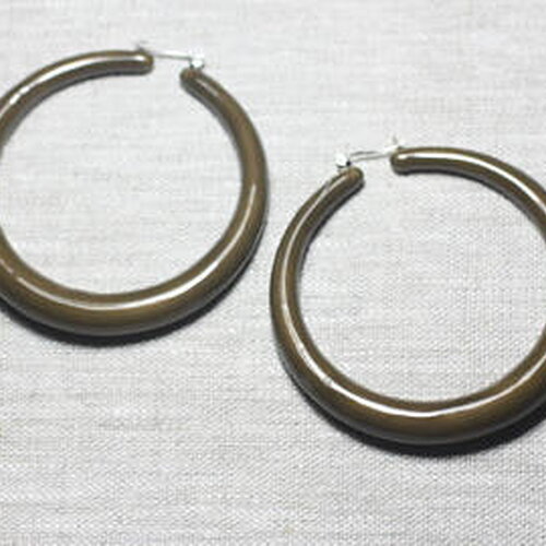 Boucles d'oreilles résine ccb marron anneaux créoles cercles 65mm - ethnique vintage designer francais