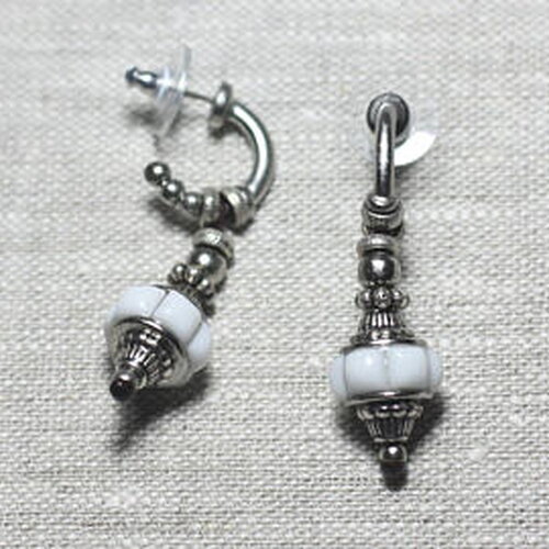 Boucles d'oreilles résine ccb argenté blanc pendantes lanternes 45mm - ethnique vintage designer francais