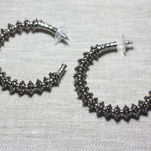 Boucles d'oreilles résine ccb argenté anneaux créoles cercles 55mm - ethnique vintage designer francais