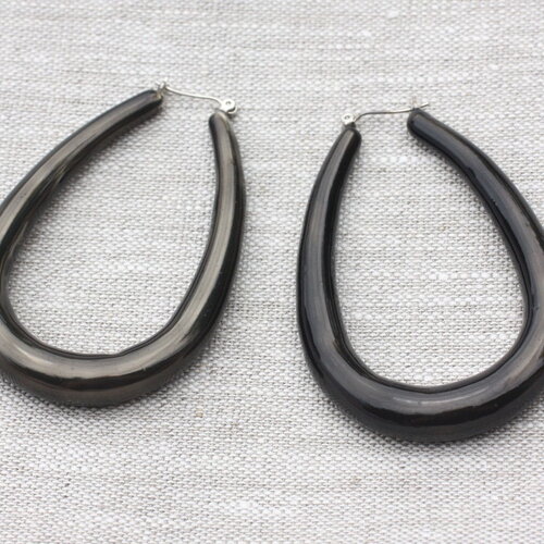 Boucles d'oreilles créoles résine marron noir gouttes 68mm - ethnique vintage designer francais