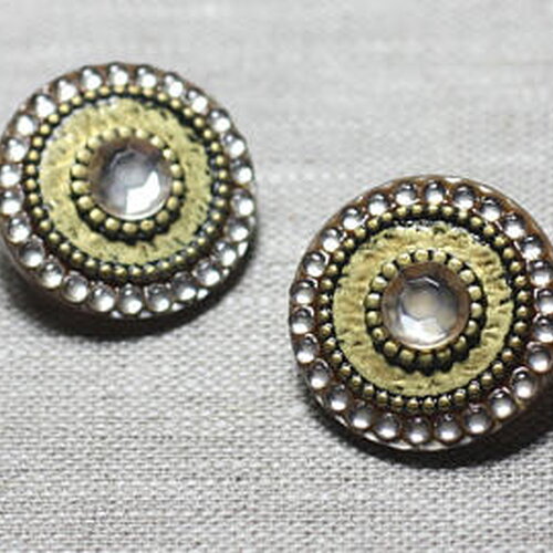 Boucles d'oreilles clips résine ccb ronds strass 28mm - ethnique vintage designer francais