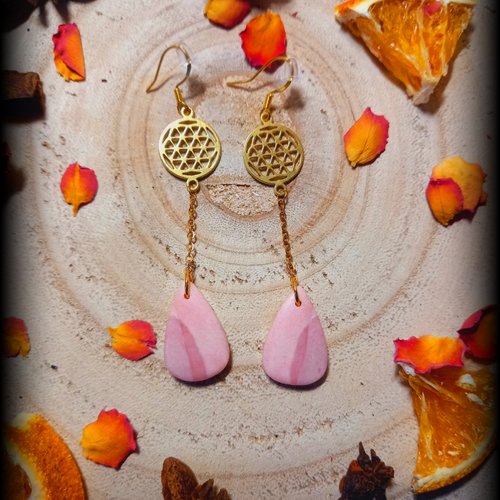 Boucle d'oreille opale rose
