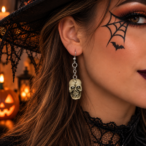 Boucles d’oreilles crânes à strass , collection "halloween"