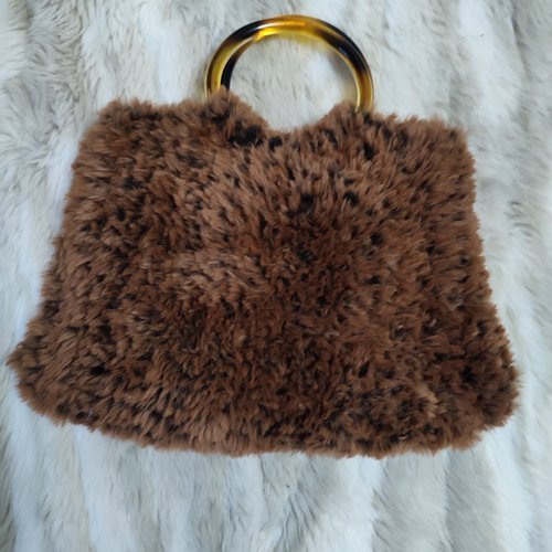 Sac à main marron effet fourrure fait main
