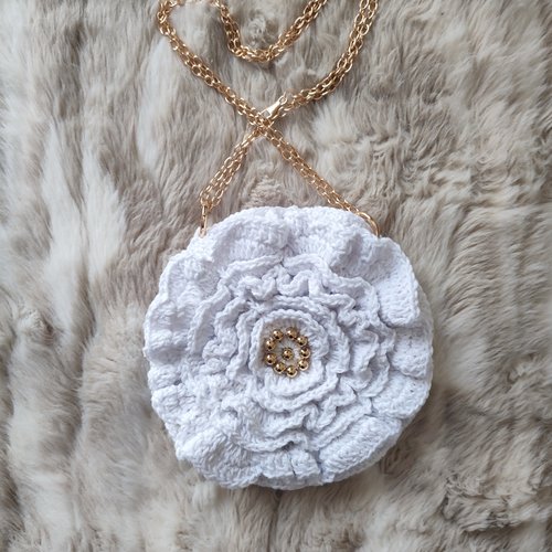 Sac à main fleur blanc, fait main