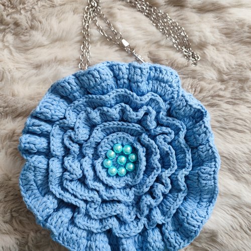 Sac à main fleur bleu ciel, fait main