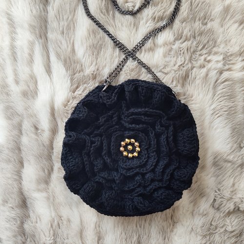 Sac à main fleur noire, fait main
