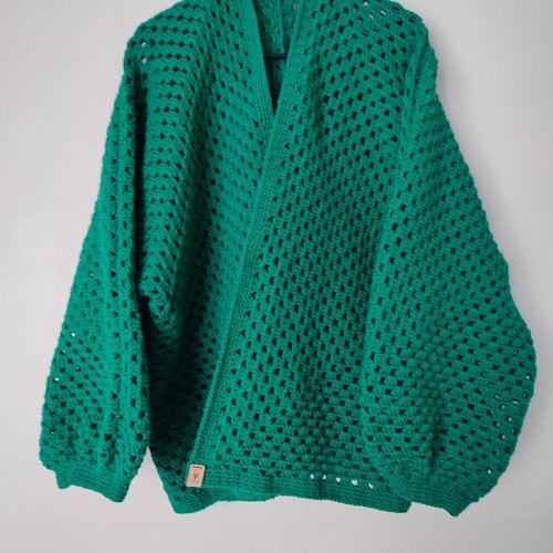 Cardigan vert peps mixte, fait main