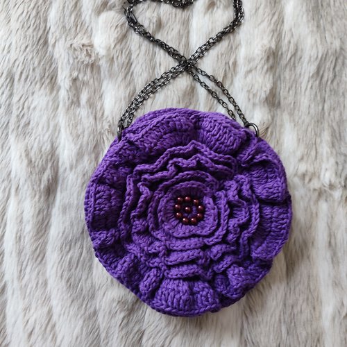 Sac à main fleur violet foncé, fait main