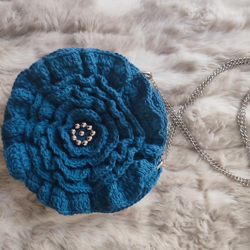 Sac à main fleur bleu cobalt fait main