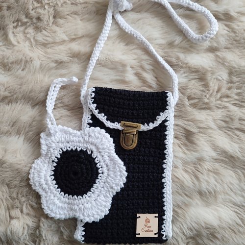 Sac pour téléphone portable noir et blanc fait main