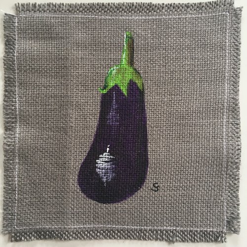 Peinture sur lin, aubergine