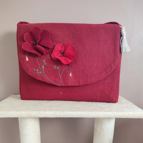 Besace en lin les coquelicots