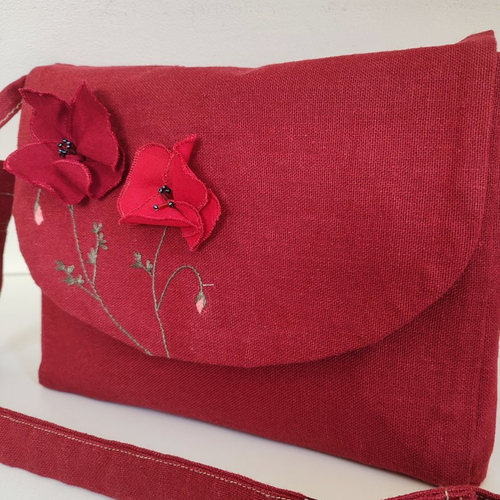 Besace en lin les coquelicots