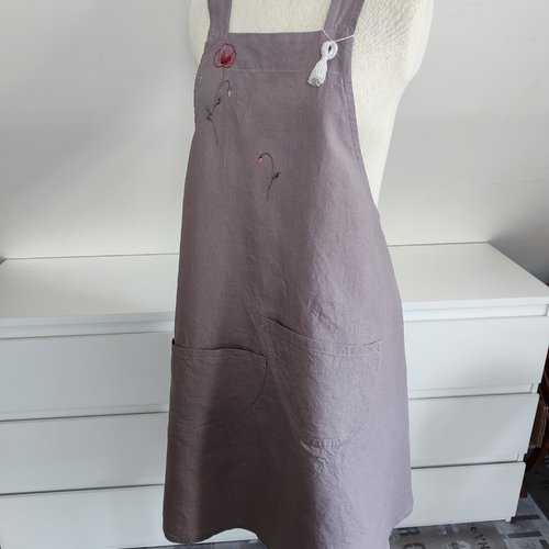 Robe tablier en lin les coquelicots
