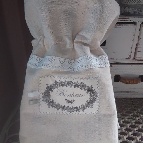 Pochon en drap ancien bonheur