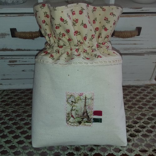 Pochon en drap ancien parisienne et tour eiffel