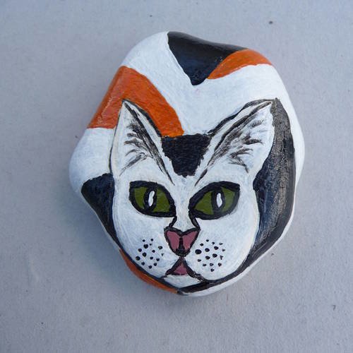 Galet Peint Chat Presse Papier Ou Deco Fait Main Unique Un Grand Marche