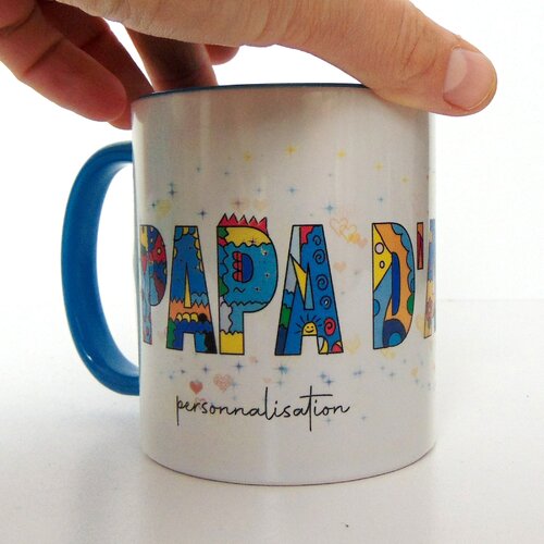 Mug personnalisé  papa d amour  je t aime,  cadeau anniversaire pour père,  tasse bleu 330 ml