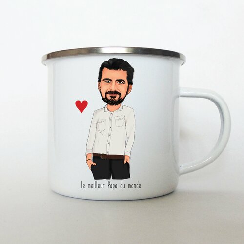Mug personnalisé, mug portrait, cadeau d’anniversaire,  mug emaille 360 ml