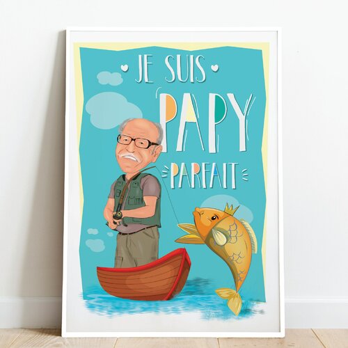 Portrait  personnalisé  | cadeau pour papy | affiche pour papy | pêcheur