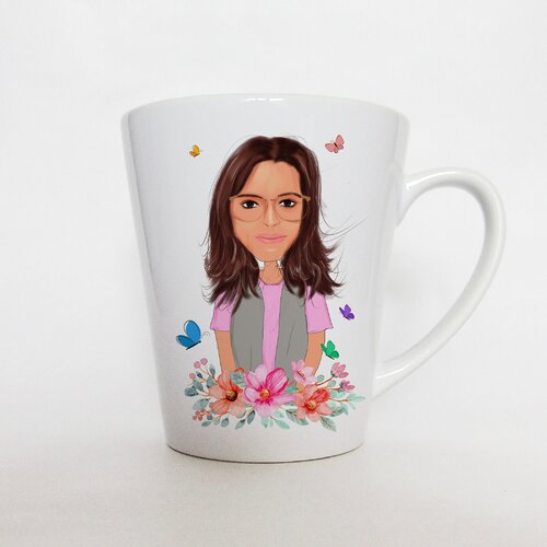 Mug portrait, portrait d'une femme  cadeau d'anniversaire ,  mug blanc coniques latte