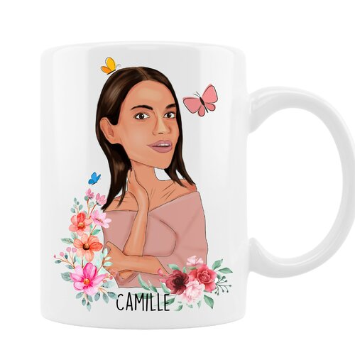 Mug portrait |  mug personnalisé |  idée de cadeau anniversaire pour elle