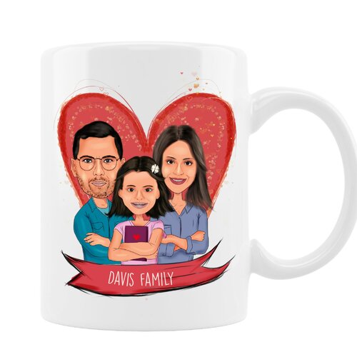 Mug personnalisé avec portrait dessiné, cadeau pour familly, dessin coloré de la famille, portrait de couple,