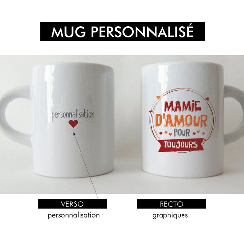 Mug Personnalisé Mamie D Amour Cadeau Anniversaire Grand Mère Mini Tasse Expresso 75 Ml 