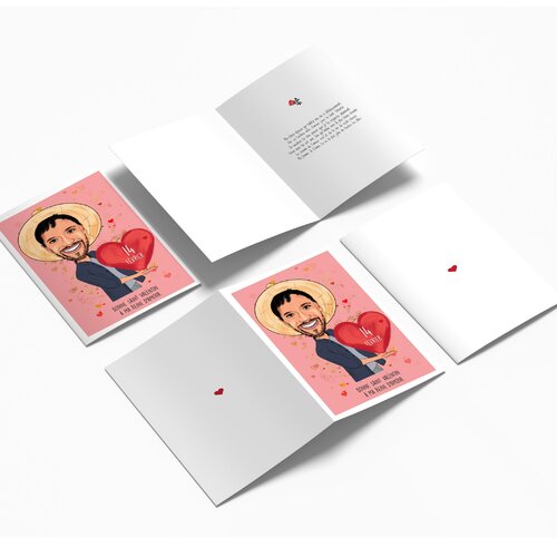 Carte pour la saint valentin, portrait personnalisé homme, carte drôle pour elle, dessin personnage visage, carte personnalisée romantique