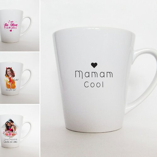 Mug personnalisé, cadeau d'anniversaire pour maman, mug blanc coniques latte