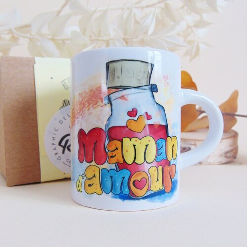 Tasse personnalisée | mini mug personnalisé &quot; maman d'amour&quot;  café expresso 75 ml