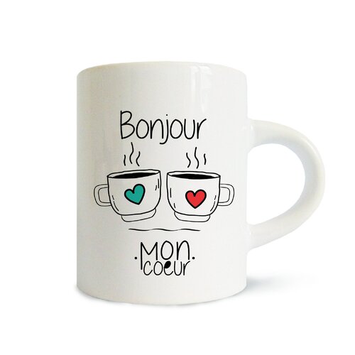 Tasse personnalisée | mini mug personnalisé  &quot; bonjour mon coeur&quot;   café expresso 75 ml | cadeau personnalisé