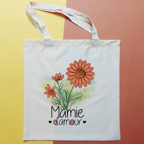 Tote bag personnalisable " mamie d'amour " sac shopping 38x40