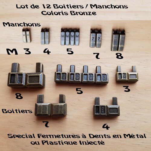 M3 M4 M5 M6 M8 Accessoires pour reparation des fermeture eclair à glissiere  en metal , curseurs , boitiers , manchons , arrets