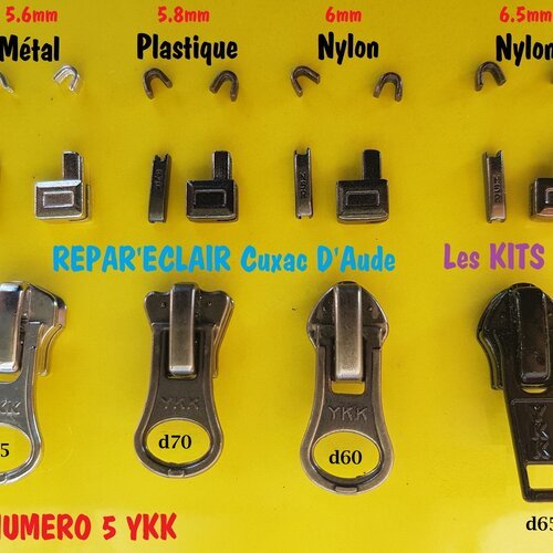 Accessoires pour reparation fermeture eclair en métal , nylon ou plastique  - Un grand marché