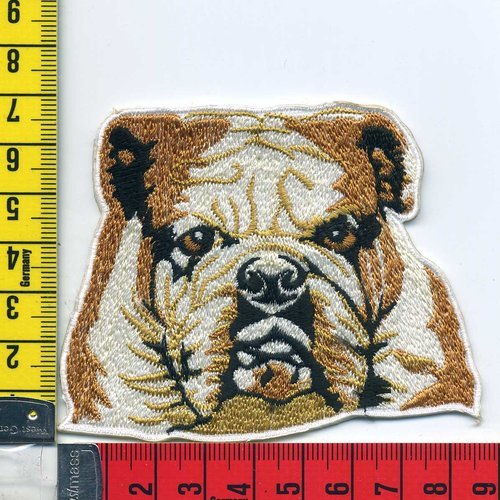 Gros Chien Ecusson Brodé Thermocollant Marron Blanc Noir