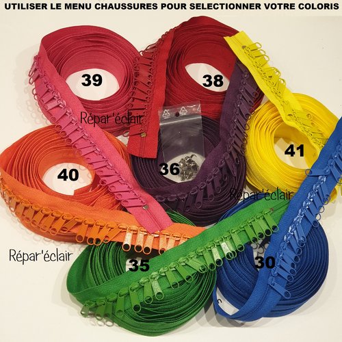 Fermeture au mètre pour sac + curseurs pré-montés et arrets , 5 mètres / 16 curseurs / 34 coloris disponibles