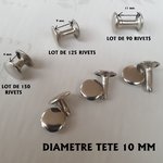 Rivets Cuir Tige Tete 13 mm , Calotte 11 mm , Rivet à double tetes  Argentées , Cuir et Tissus Epais , Bache et Carton Plastifié