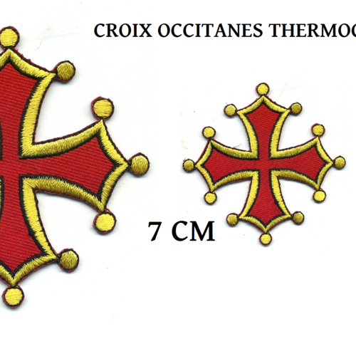 Lot de 3 croix occitanne ecusson brodé thermocollant rouge et jaune