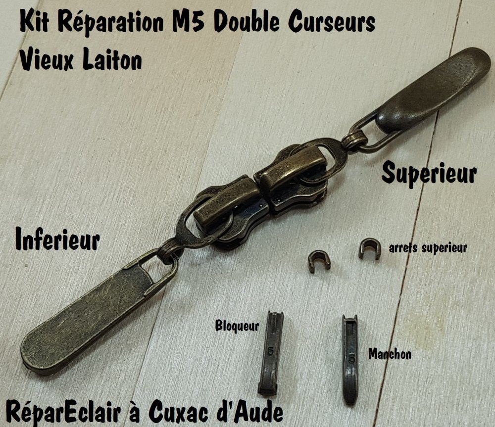 Kit double curseurs m5 pour fabrication ou reparation fermetures métal  bronze ou vieux laiton de 6 mm - Un grand marché