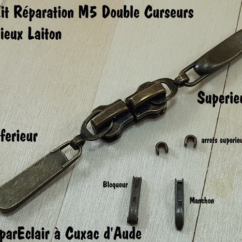 Kit double curseurs m5 pour fabrication ou reparation fermetures métal bronze ou vieux laiton de 6 mm