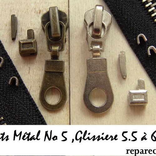 2 kits réparation fermetures à glissieres séparables métal bronze et argent  6 mm